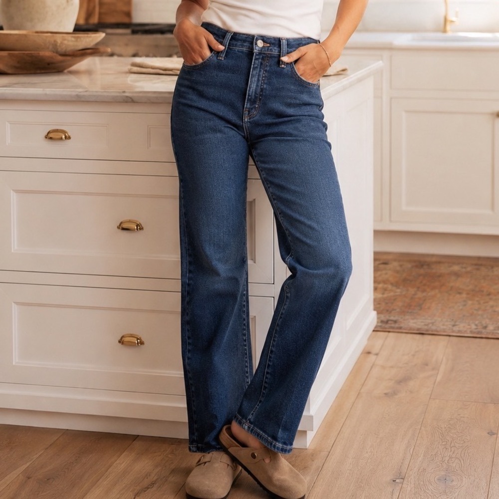 Madewell Mid-Rise Kick Out Jeans Dark Wash Flare Denim 27P Petite NM144 Z2